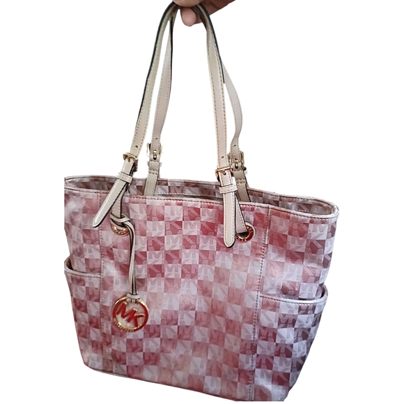 Michael Kors Pink and White Checkered Tote